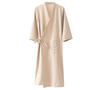 MOLUCI Accappatoio da Uomo in Lino di Cotone da Donna Coppie Accappatoio da Sauna Yukata Kimono Assorbente ad Asciugatura Rapida in Stile Giapponese,Hemp,L