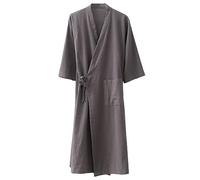MOLUCI Accappatoio da Uomo in Lino di Cotone da Donna Coppie Accappatoio da Sauna Yukata Kimono Assorbente ad Asciugatura Rapida in Stile Giapponese,Grigio,XL