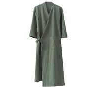 MOLUCI Accappatoio da Uomo in Lino di Cotone da Donna Coppie Accappatoio da Sauna Yukata Kimono Assorbente ad Asciugatura Rapida in Stile Giapponese,Verde,M