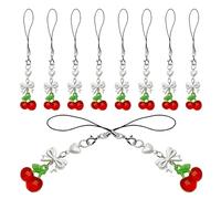 MOLUCKFU 10 Pezzi Charm Telefono con Ciondolo Ciliegia e Fiocco Catena Decorativa Leggera con Perline Cinturino per Cellulare da Donna e Ragazza