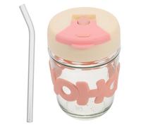 MOLUCKFU Bicchiere Doppio in Vetro da 350ml con Manico e Cannuccia, Resistente a Caldo e Freddo, con Coperchio e Protezione Anti-scottatura per Uso Domestico e Outdoor