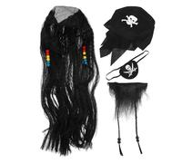 MOLUCKFU Costume Pirata Bambina Halloween con Parrucca Treccia Baffi e Benda Occhio in Non per Carnevale Cosplay Accessori Realistici e Riutilizzabili