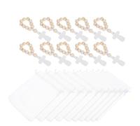 MOLUCKFU Set 10 Rosari Battesimo in Legno con Ciondolo Croce e Sacchetti in Rete, Rosari Portatili Compatti per Prime Comunioni, Cresime e Bomboniere Regalo