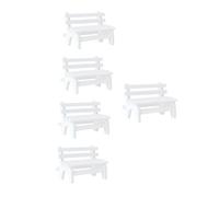 MOLUCKFU Set 5 Pezzi Mini Panca in Legno Bianca Sedia in Legno Compatta e Resistente Decorazione da Scrivania per Paesaggi in Miniatura e Case delle Bambole