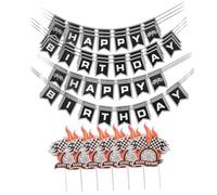 MOLUCKFU Set 6 Striscioni e Bandiere a Scacchi da Corsa Decorazioni Murali per Compleanno a Tema Racing Kit Completo di Decorazioni per Feste di Compleanno Auto da Corsa Facile da