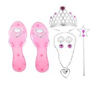 MOLUCKFU Set Costume Principessa per Bambine 3-4 Anni Scarpe da Travestimento Rosa Corona e Gioielli da Gioco Kit Vestiti per Bambine per Feste e Giochi di Ruolo
