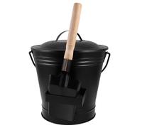 MOLUCKFU Set Secchio per Cenere in Metallo Nero con Coperchio e Pala Resistente al Calore, Contenitore ad Alta Capacità per Braciere e Stufa a Legna, Attrezzi per Caminetto per Uso Interno
