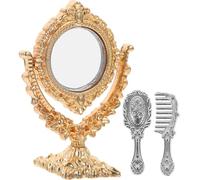 MOLUCKFU Specchio Vintage per Casa delle Bambole in Miniatura, Accessorio Decorativo in Metallo Leggero, Specchio per Trucco Compatto, per Arredamento e Gioco Creativo