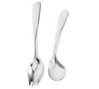 MOLUCKFU Utensili Adattabili per Anziani Set Cucchiaio Angolato e Forchetta in Acciaio Inossidabile Stoviglie per Pazienti a Letto Manico Liscio Alimentazione Autonoma
