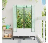 Molumvel Set di 2 fioriere da giardino con copertura per serra e ruote | Effetto rattan resistente alle intemperie, fori di scarico integrati, mobile grazie alle ruote