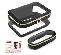 Molutsody Borsa trasparente per il trucco, borsa da toeletta da viaggio, borsa cosmetica con borsa per pennelli da trucco, borsa organizer portatile, borsa da toilette approvata TSA per donne (nero),