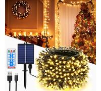 MOLVCE Catena Luminosa Solare 30M 300LEDs Luci Solari Esterno con telecomando, 8 Modi, timer, alimentazione USB dimmerabile Catena luminosa per Giardino, Natale, Balcone, Patio (Bianco Caldo)