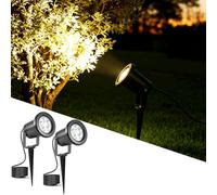 MOLVCE Faretto LED da giardino con picchetto, 3 W, per esterni, luce bianca calda, IP65, impermeabile, per esterni, con cavo da 1,3 m, per giardino, prato, albero, prato, sentiero, nero, 2 pezzi