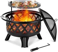 MOLVUS Braciere da esterno, braciere da giardino, barbecue da giardino, griglia di cottura rotonda, stufa da patio, riscaldatore regolabile in altezza