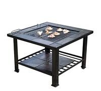 MOLVUS Braciere da esterno in ferro battuto da 79 cm, falò e braciere in legno, set da tavolo quadrato da giardino per esterni