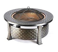 MOLVUS Braciere per esterni, in bronzo lucidato a olio, con griglia per barbecue, ferro da attizzatoio in metallo, braciere a rete e parascintille, da tavolo, per riscaldamento a carbone