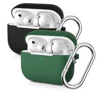 Molylove 2PCS Custodia in silicone compatibile con AirPods Pro 3 (2025), custodia protettiva per AirPods Pro 3 generazione, custodia in silicone antiurto con moschettone (nero/Blu scuro)