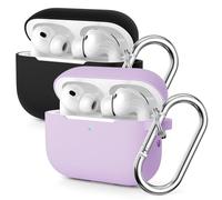 Molylove 2PCS Custodia in silicone compatibile con AirPods Pro 3 (2025), custodia protettiva per AirPods Pro 3 generazione, custodia in silicone antiurto con moschettone (Nero + Viola)