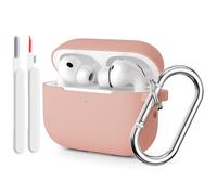 Molylove Custodia compatibile con AirPods Pro di 3a generazione, custodia protettiva in silicone per AirPods Pro 3 2025, custodia protettiva antiurto con penna per la pulizia e moschettone, rosa