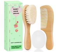 Molylove Set di 3 spazzole per capelli e pettini per neonati e bambini | Set di spazzole per bambini in legno con setole morbide di capra l legno L spazzola bianca Cradle Cap | ideale per Cradle Cap
