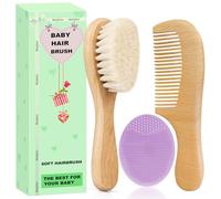 Molylove Set di spazzole e pettini per neonati e bambini, in legno, con morbide setole di capra, pettine in legno, spazzola viola, ideale per tappi per culla (3 pezzi)