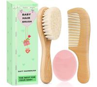 Molylove Set di spazzole per capelli e pettini, per neonati e bambini, in legno, con morbide setole di capra, pettine in legno, spazzola viola, ideale per tappi a culla (3 pezzi)