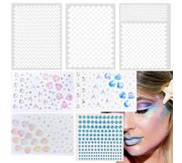 MOLZINY 3pz Stencil Squame per Viso Stencil per Trucco Sirena 4 Fogli Strass Brillantini Adesivi per Viso Corpo Decorazioni a Squame di Pesce Accessori Trucco Sirena Festa a Tema Carnevale Feste
