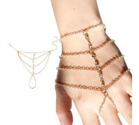 MOLZINY Bracciale a Mano in Oro con Anello Gioiello per Costume da Indovina Donna Accessorio Orientale Mille e Una Notte per Carnevale Halloween Boho Vintage