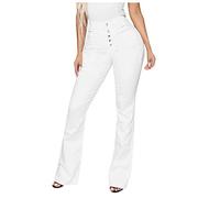 Mom Jeans da donna a vita alta, elasticizzati, con push up, pantaloni in denim, sexy, slim fit, elasticizzati, eleganti, in tessuto, effetto jeans, per il tempo libero, con tasca, bianco, M