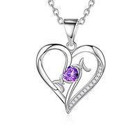 Mom Reghits Mom Birthstone Collane, Sterling Heart Ciondolo Collana di pietra natale per mamma, madri San Valentino Day Christmas Birthday Gifts for Mom from Daughter Son, Sterling, Amethyst