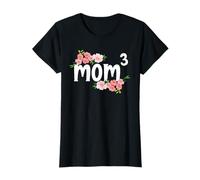 Mom3 Squared Floral Madre di tre bambini Festa della mamma Maglietta
