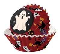 MOMAHUA 100 Pezzi Pirottini Halloween,Cupcake per Muffin Carta, Fantasma Rosso Decorazioni Cake Halloween Feste,Misura Standard