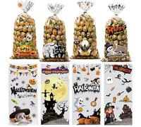 MOMAHUA 100 Pezzi Sacchetti per Caramelle Halloween, Sacchetti Trasparenti 13x28cm con Filo di Chiusura, per Confezioni Regalo, Dolcetto o Scherzetto e Feste