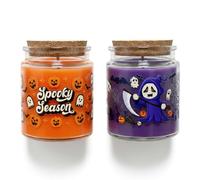 MOMAHUA 2 Candele Halloween Profumate alla Zucca,Cera di Soia Naturale con 80 Ore di Durata, Set Regalo con Barattoli Viola e Arancione per Aromaterapia e Decorazione Festiva Halloween