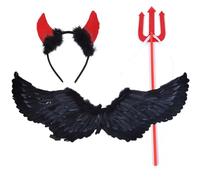 MOMAHUA【3 Pezzi】 Nero Ali da Demone 80x35cm con Alone e Bacchetta Magica | Ali Gotiche Costume Demone, Halloween Gotico per Halloween, Natale, Cosplay, Carnevale per Adulti e Bambini