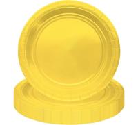 MOMAHUA Piatti per feste 16P, piatti di carta gialla, 18 cm, per adulti e bambini, decorazioni da tavola in tinta unita per compleanni, matrimoni, picnic, forniture per feste per 16 ospiti