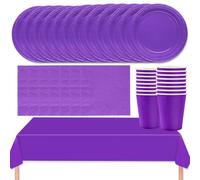 MOMAHUA Set di stoviglie per feste 53P, set di stoviglie viola con piatti, tovaglia, tovaglioli, tazze, decorazioni da tavola in tinta unita per compleanni, matrimoni, picnic, baby shower, forniture