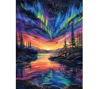 MOMAKA 5D DIY Diamond Painting Cielo Dell'aurora Completo, Albero Del Fiume Pittura Diamante Fai Da Te Completo, Ricamo Strass Artigianato Artistico per La Decorazione Della Parete Della Casa 30x40 cm