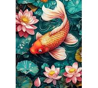 MOMAKA 5D DIY Diamond Painting Kit Pesce Rosso Completo, Animale Di Loto Pittura Diamante Fai Da Te Completo, Ricamo Strass Artigianato Artistico per La Decorazione Della Parete Della Casa 30x40 cm