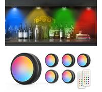 Moman 6 Pezzi Luci Armadio, 13 Colori LED Luce Notturna con Telecomando, Luminosità Regolabile Batteria Adesivi Timer Luce LED Sottopensile Cucina per Armadietto, Cucina, Corridoi, Camera (T025 Nero)