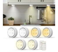 Moman 6 Pezzi Luci Armadio, 3 Temperature di Colori Luce Lampada Notturna con Telecomando, Luminosità Regolabile Batteria Adesivi Timer Luce LED Sottopensile Cucina per Cucina,Corridoi,Camera (T048)
