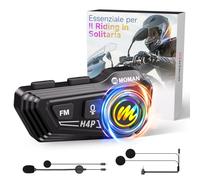 Moman Auricolare Casco Moto-1000mAh Batteria, RS-H4P Cuffie Casco Moto Doppia Riduzione del Rumore con Hi-Fi Microfono Morbida/Dura FM/RGB/IPX6/Controllo Musica/Vocale AI Auricolari Moto Per Singola