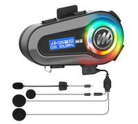 Moman - Auricolare per casco da moto, H4M con【Schermo LCD e 6 modalità EQ】 Cuffie per casco da moto con chip 5.3, HiFi Stereo, Radio FM, Assistente vocale AI, IPX6 Impermeabile