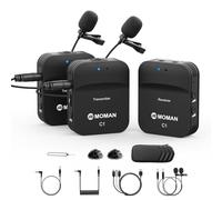 Moman C1X Microfono Lavalier Wireless a Clip Sistema Senza Fili fino a 50 m per Fotocamera DSLR Videocamera, Smartphone PC e Laptop per Interviste Riunioni Online Live Streaming e Registrazione Video