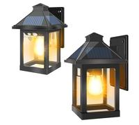 Moman Faretto LED da Esterno Solare, Lampade da Esterno Parete Vintage con Sensore di Movimento 2200mAh 3 Modalità Impermeabile IP65 2 Pizze per Giardino Patio Garage, Luce-Solare-LED-Esterno-Lampada