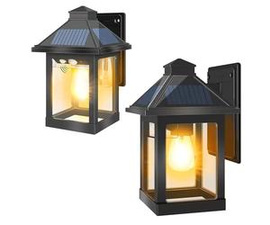 Moman Faretto LED da Esterno Solare, Lampade da Esterno Parete Vintage con Sensore di Movimento 2200mAh 3 Modalità Impermeabile IP65 2 Pizze per Giardino Patio Garage, Luce-Solare-LED-Esterno-Lampada