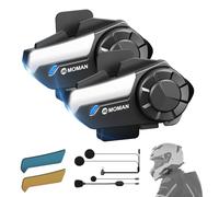 Moman Interfono Moto Coppia, H2S Auricolare Casco Moto 1000M Sistema di Comunicazione Riduzione del Rumore Tripla Audio Multifunzione Hi-Fi Stereo Radio FM Controllo Vocale AI IPX6 Impermeabile