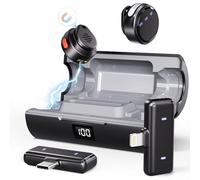 Moman Microfono lavalier wireless a moneta per iPhone/Android, mini clip/microfoni magnetici per Lightning/USB-C, microfono lav con cancellazione attiva del rumore, 48 ore per registrazione video