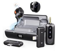 Moman - Microfono lavalier wireless, microfono da bavero combinato, per iPhone/Android/fotocamera, cancellazione attiva del rumore per video TikTok, Youtube, Vlog, registrazione, microfono wireless