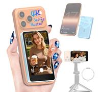 Moman Selfie Monitor Schermo AI per iPhone 7-17 e Android | Gesti IA, Luce LED, Bassa Latenza e Supporta il Passaggio Libero tra Connessione Wireless e Cablata per Vlogs Tiktok (Blu)